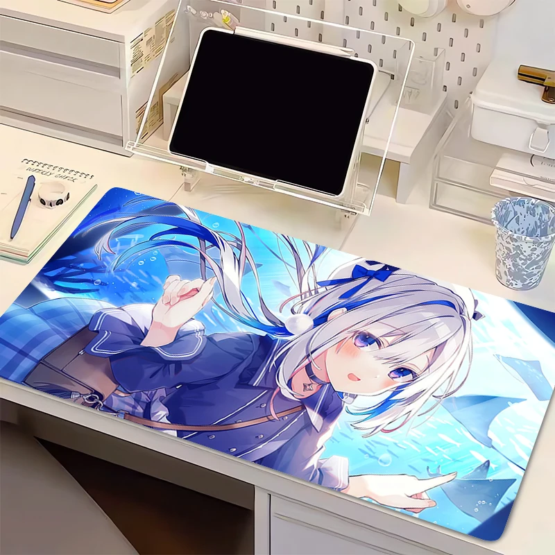 XXL Cute Angel Virtual Idol Gaming Mouse Pad Non Slip Rubber Stitched Edge Desk Mat For PC Laptop Office Gift