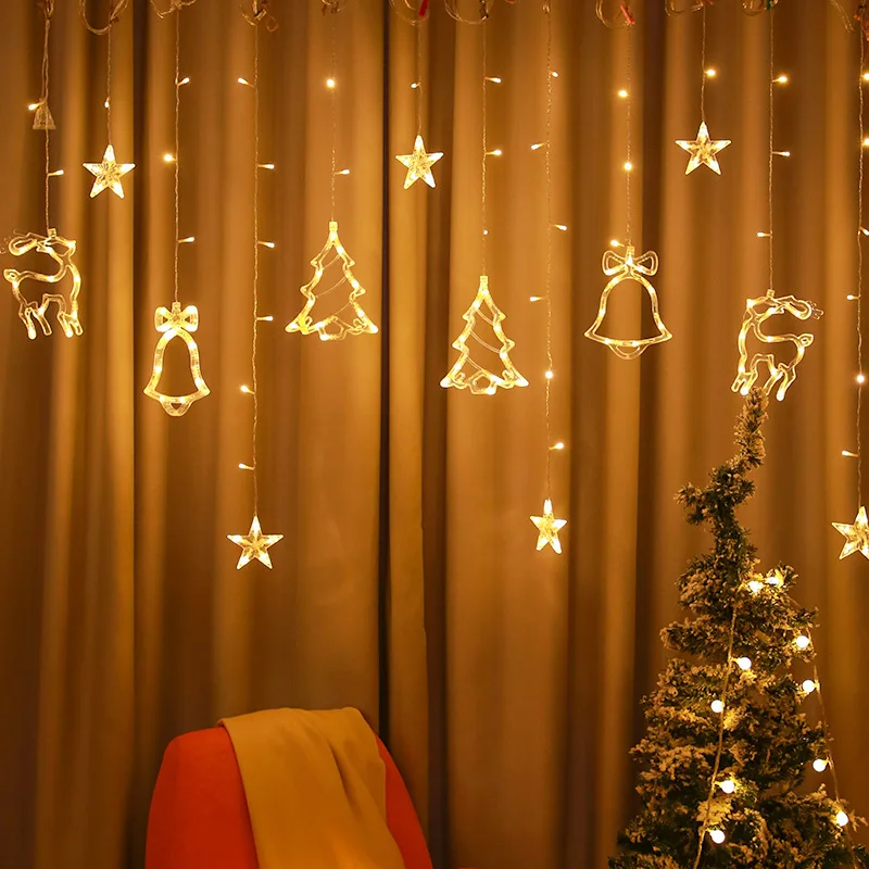 LED Star Lamp Curtain Garland Fairy String Lights Christmas Decoration Outdoor For Holiday Wedding Party 2024 New Year Decor