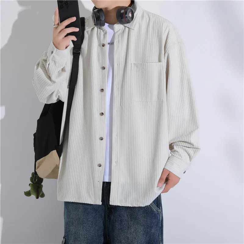 

Long Sve irt Jaet Men's Spring Autumn Loose Japanese Retro Color Men's Youth Trendy irt Classic Sle Polyeste...