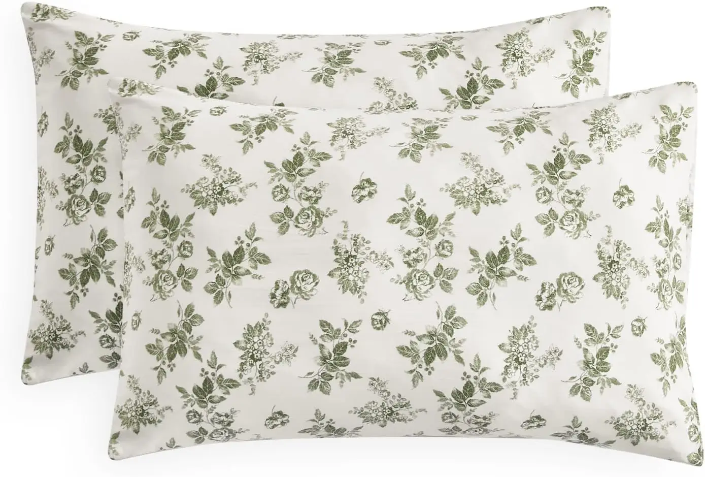 

Cottagecore Pillow Cases Set of 2, Floral Vintage Design in Sage Green, Standard Size 20x26 Inches