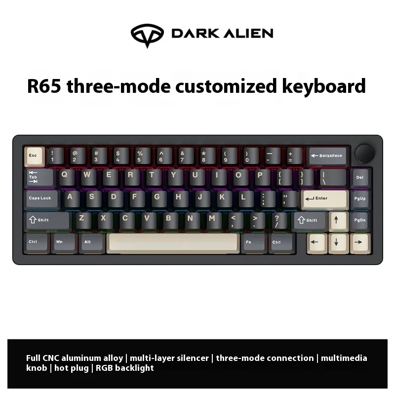 DARK ALIEN R65CNC Aluminum Alloy Mechanical Keyboard RGB Lighting 3 Modes Wireless Bluetooth Customized Hot Plug Esports Gaming