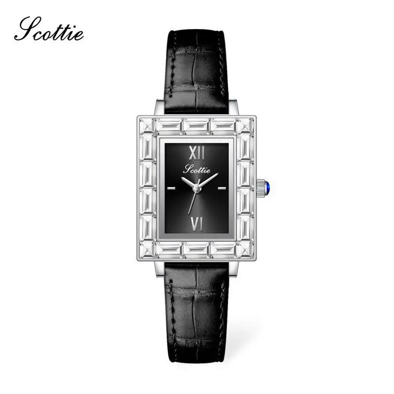 

New Square Leather Strap Women'S WatchBlack Watch All Black StainlessSteel WristwatchGift For WomenExquisite Ladies' Wristwatch.