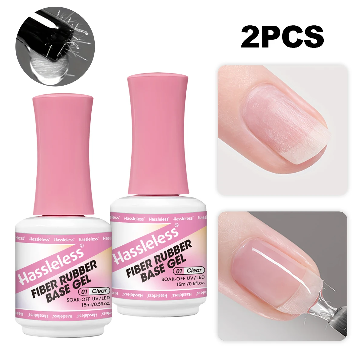 

Беспроблемный гель на основе волокна, 2 упаковки по 15 мл — прозрачный базовый гель, подходит для кончиков ногтей, полуперманентный лак для ногтей, стеклянная бутылка,