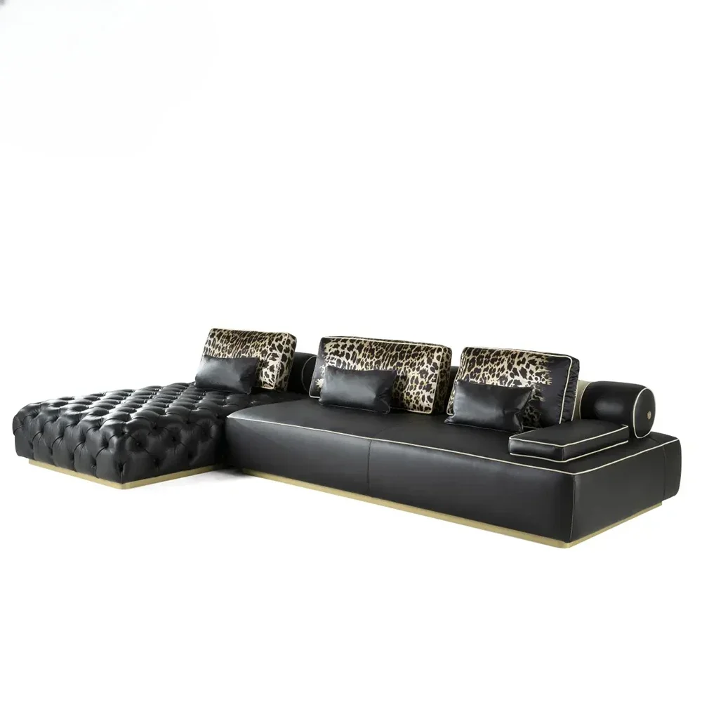 #Elegant Chesterfield Sofa in Black Premium Quality Top Grain Leather 3-Seater for Luxurious Villa Living Rooms