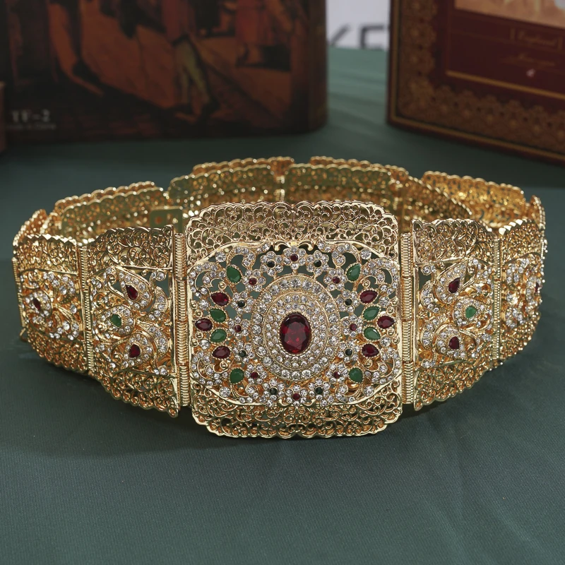 Banhado a ouro Cadeia Cintura para Mulheres, Moda árabe Cinto, Jóias de Noiva Marroquina, Cadeia de Luxo Noiva, Strass Robe Belt