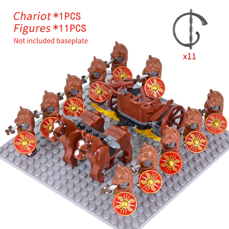 MOC Medieval Rome Chariot Signifer Castle Figures Roman Soldiers War Horse Military Building Blocks Bricks Toy for kid XMAS gift