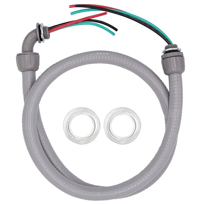 B08B-Electrical AC Whip Kit Power Whip Assembly Kit Connecting Wires 3-Conductor 10-Gauge Wires With Straight/90 Degree Fittings