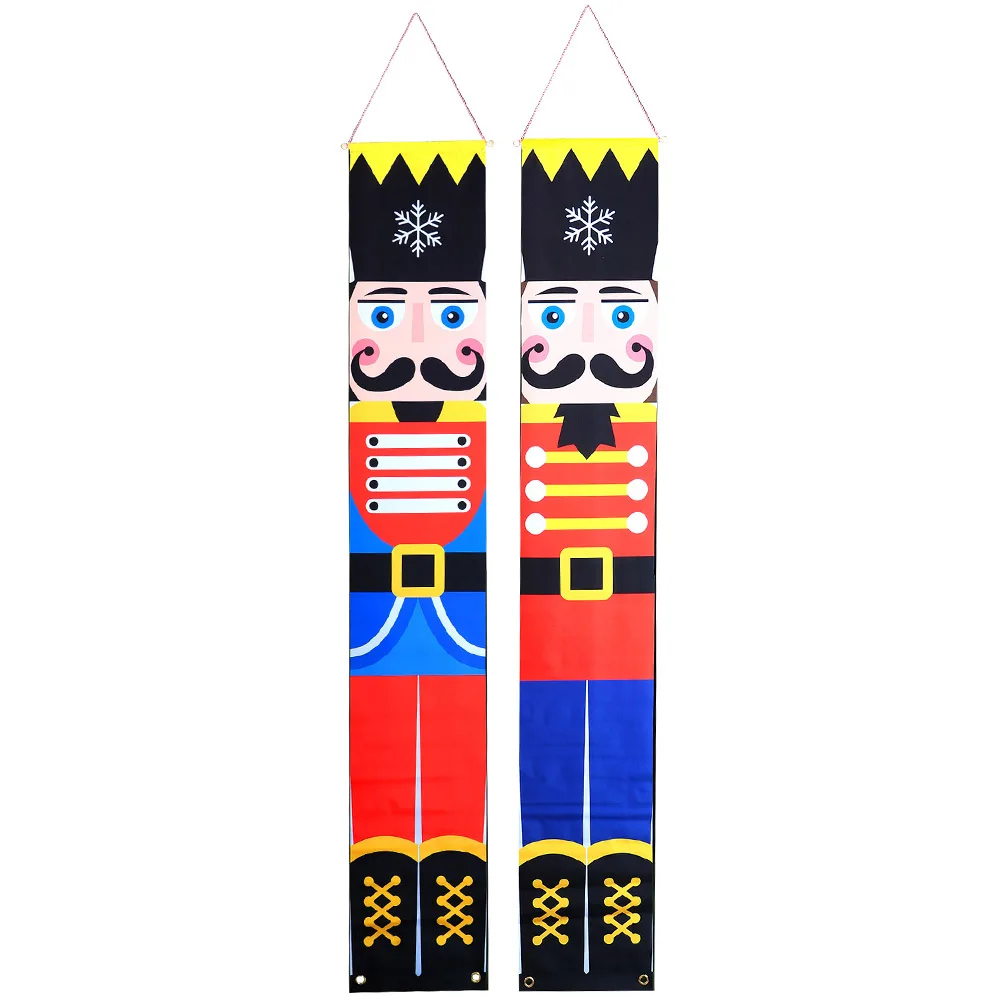 2 個のクリスマス兵士モデルバナー ホリデーハンギングバナー クリスマスデコレーション クリスマスカプレット 玄関ドア用 家族新年パーティー用