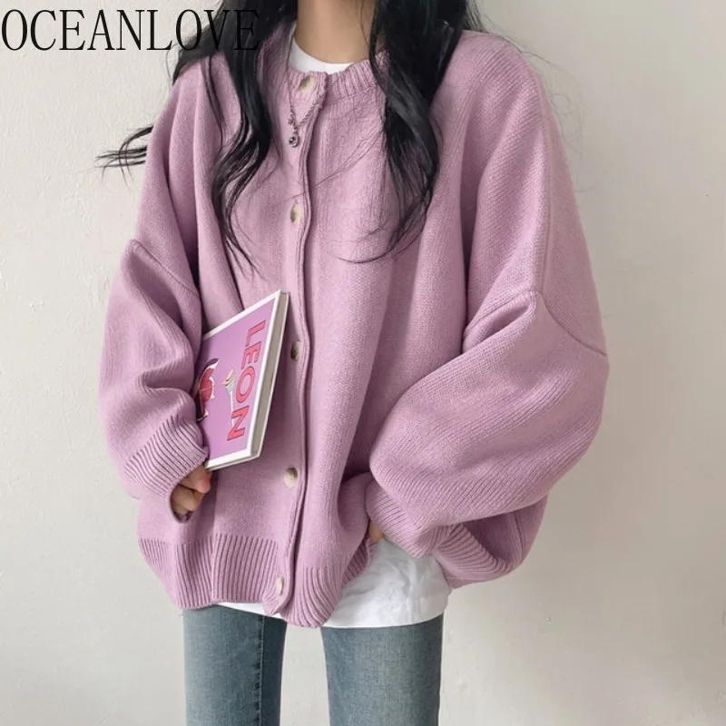 

OCEANLOVE однотонные кардиганы осень-зима однобортные женские свитера корейская мода свободные шикарные повседневные Sueter Mujer