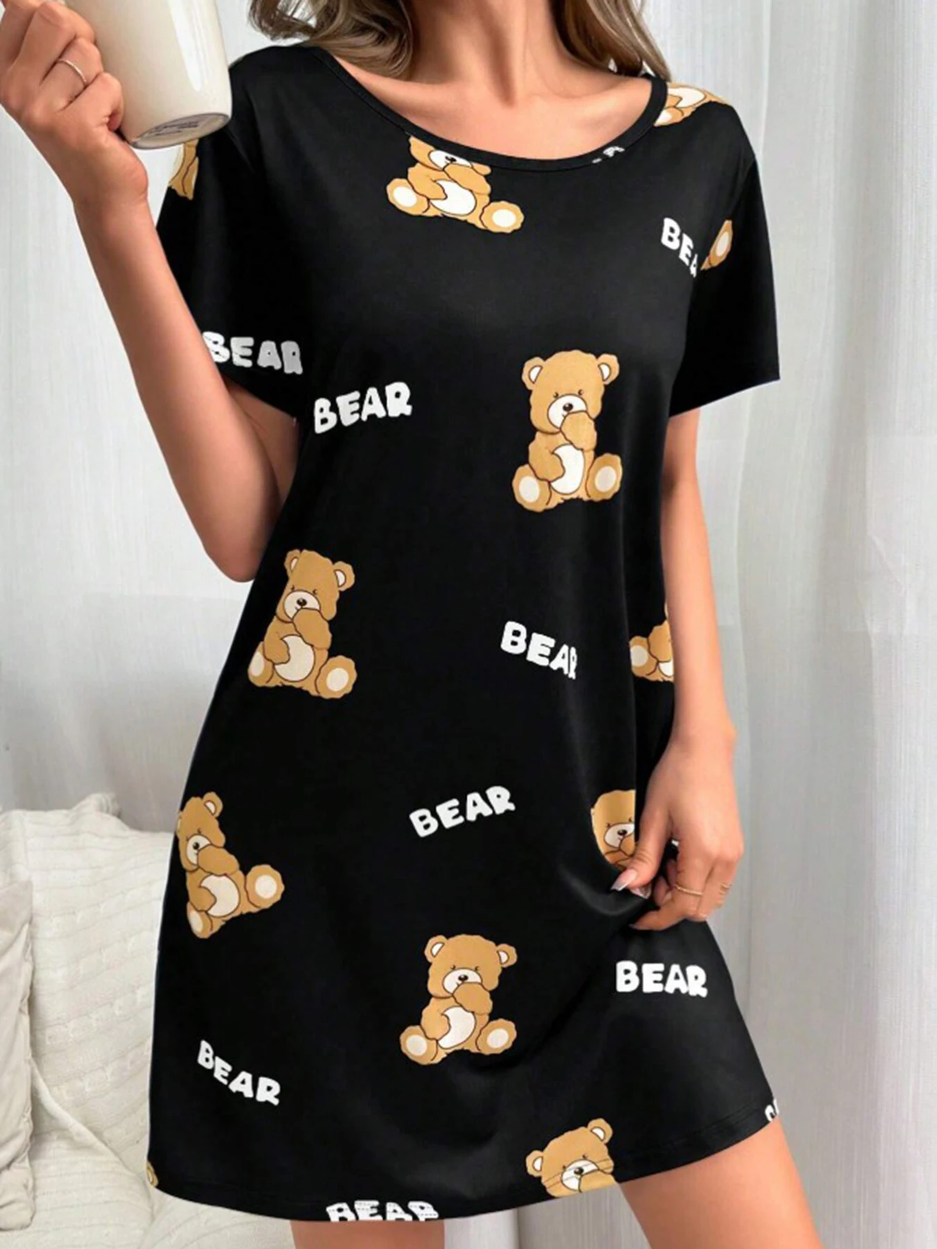 

Летнее короткое женское платье большого размера из искусственного хлопка, футболка с круглым вырезом для сна, мягкие пижамы высокого качества, повседневная свободная домашняя одежда