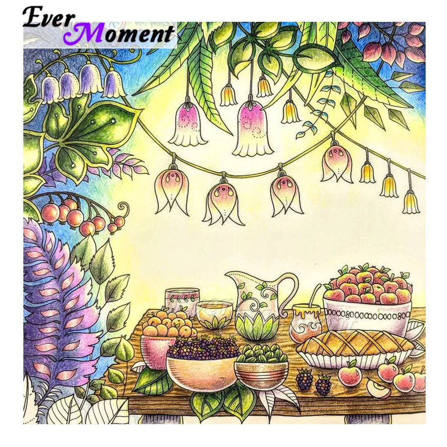 

Ever Momnet Handmade Flower Fruit on Table Full Square Round Resom Drill Decoration Diamond Embroidery Mosaic ASF2026