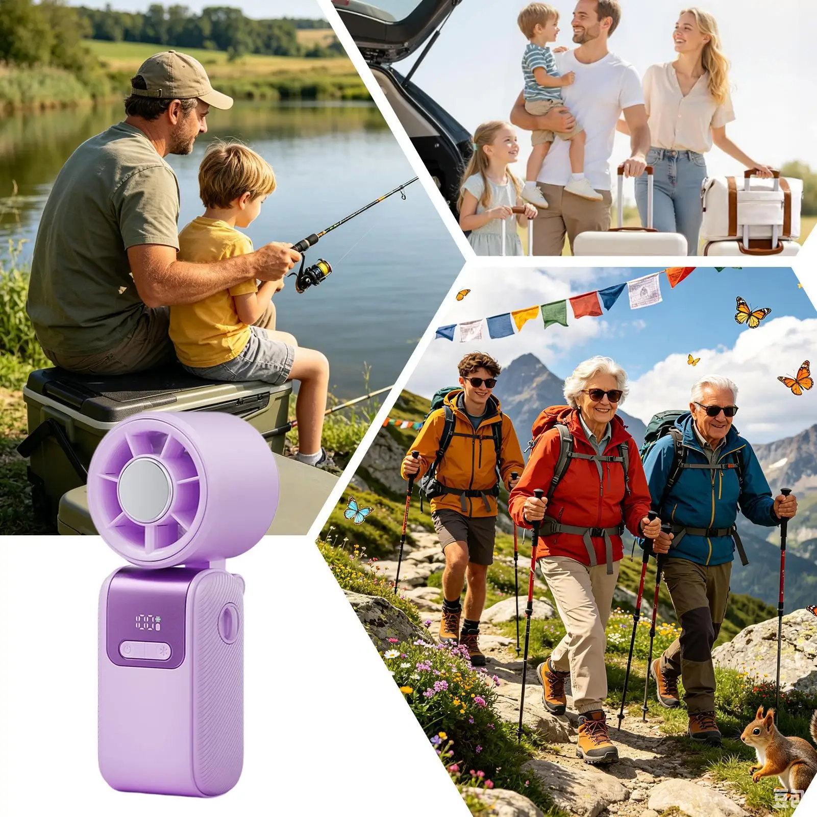 Handheld Fan Adjustable 100-Level Silent Folding Gadgets with Digital Display Mini Handheld Fan for Travel Camping Outdoor Beach