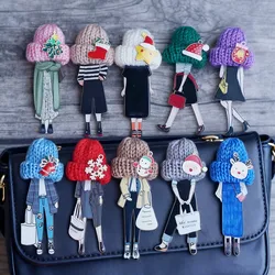 New Christmas Brooch Wool Hat Cartoon Acrylic Brooch Pin Gifts Dress Bag Accessories
