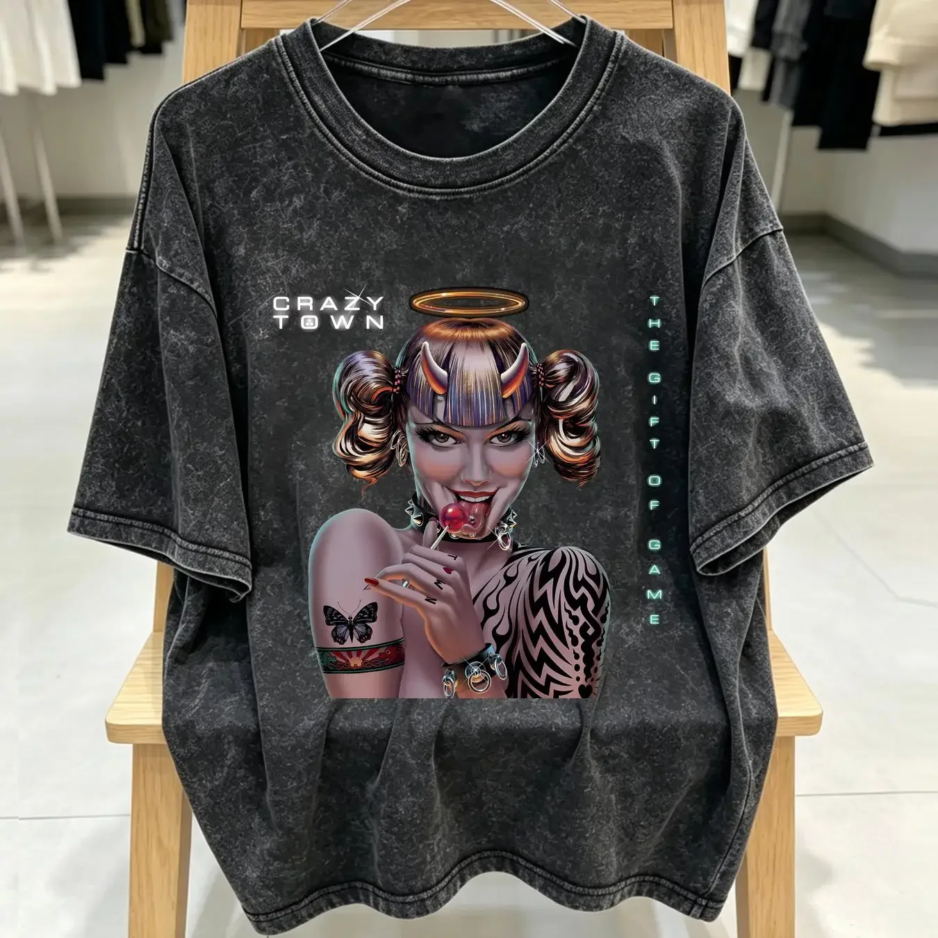 washed T Shirt Crazy town The Of Game Fun Black Cotton S 23XL YA214 vintage Washed Top For Everyday Wear Slightly Stylish
