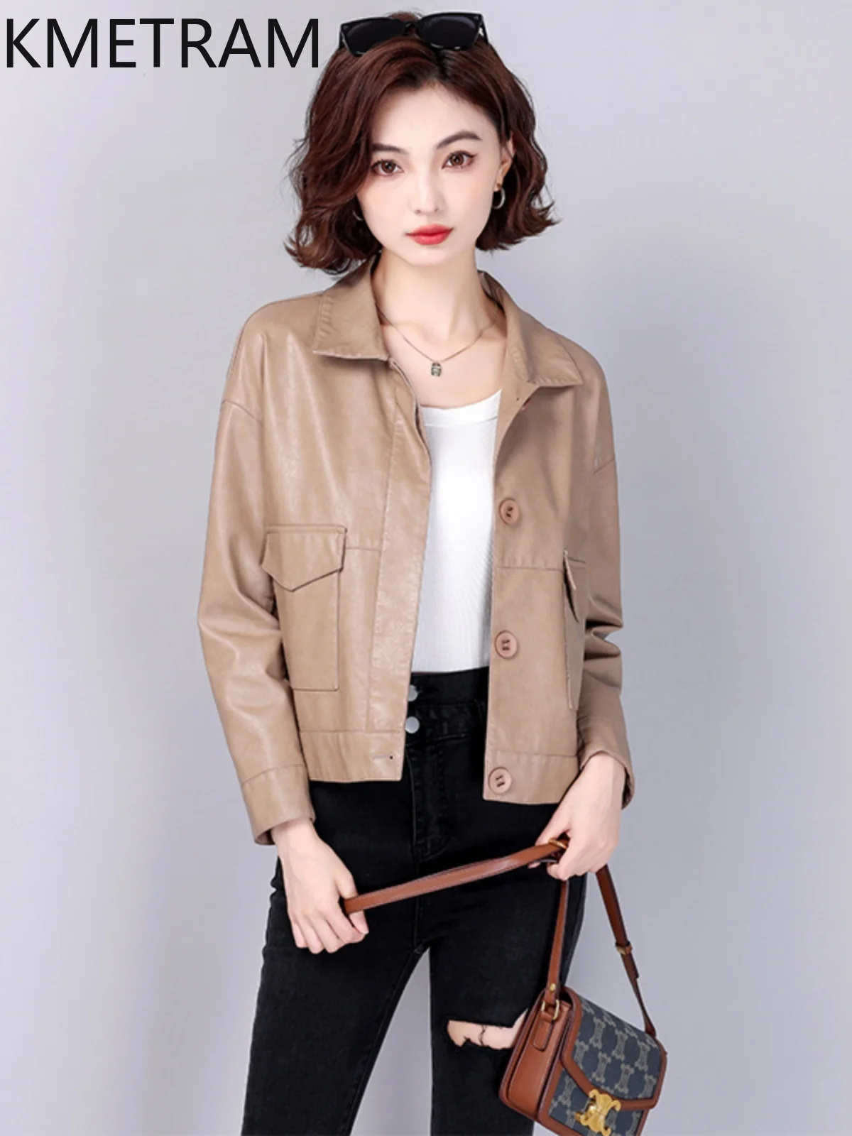 KMETRAM Natural Sheepskin Leather Jacket for Women Motocycle Short Coats Spring Autumn Women's Jackets Upscale Chamarra Mujer