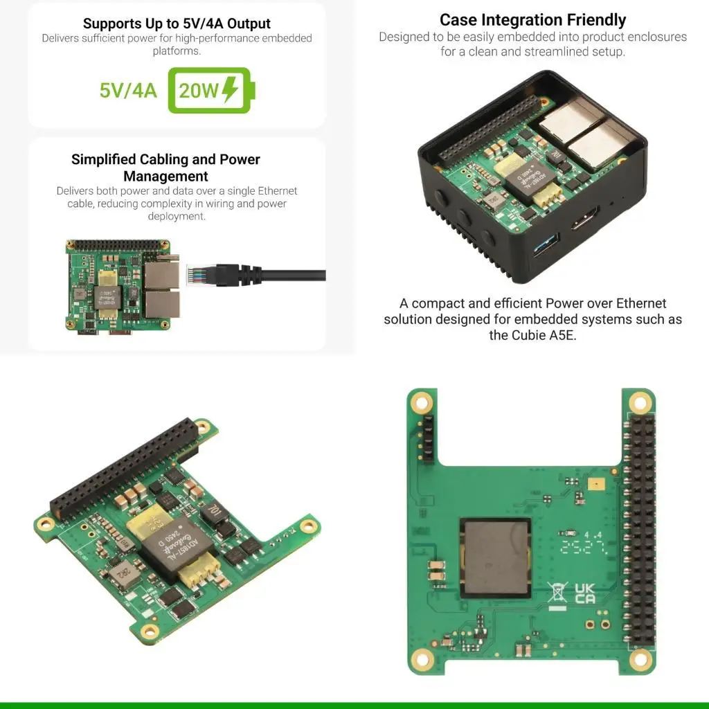 

U55C Modular PoE+ Add On Providing Up To 20W Power Compact Build For Simplified SBC Integration