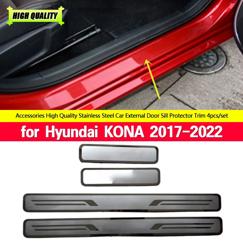 

Car Sticker For Hyundai KONA 2017-2019 2020 2021 2022 Door Sill Scuff Plate Guards Exterior Kick Pedal Protector Car Accessories