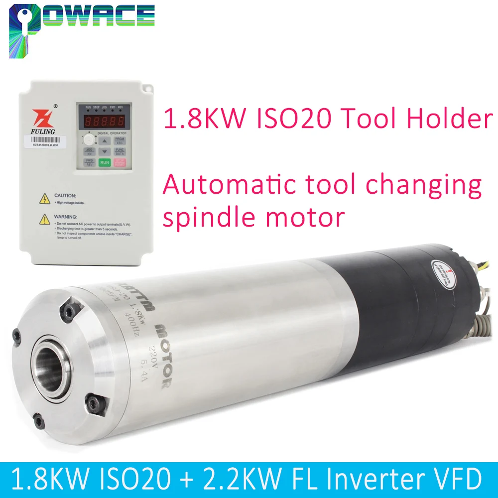 

【EU US】CNC Automatic tool change ATC Spindle Motor Water Cooling 1.8KW 2.2KW 220V ISO20 Holder 400Hz With FL inverter VFD Router