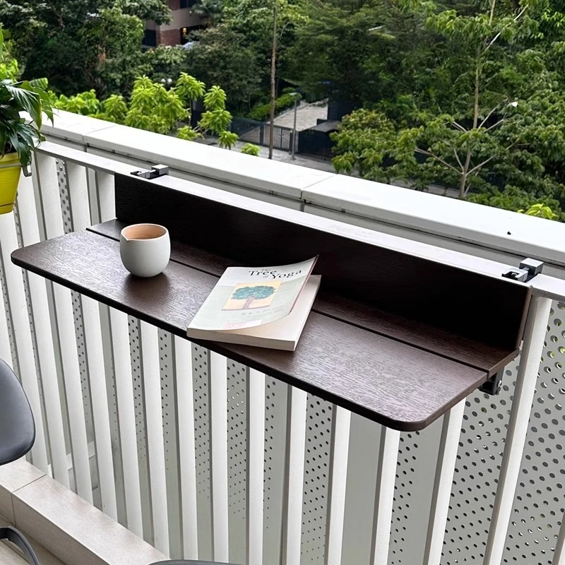 

‌Balcony Railing Table, Folding Patio Bistro Desk, Weatherproof Bar Counter, Multi-Scene Hanging Station