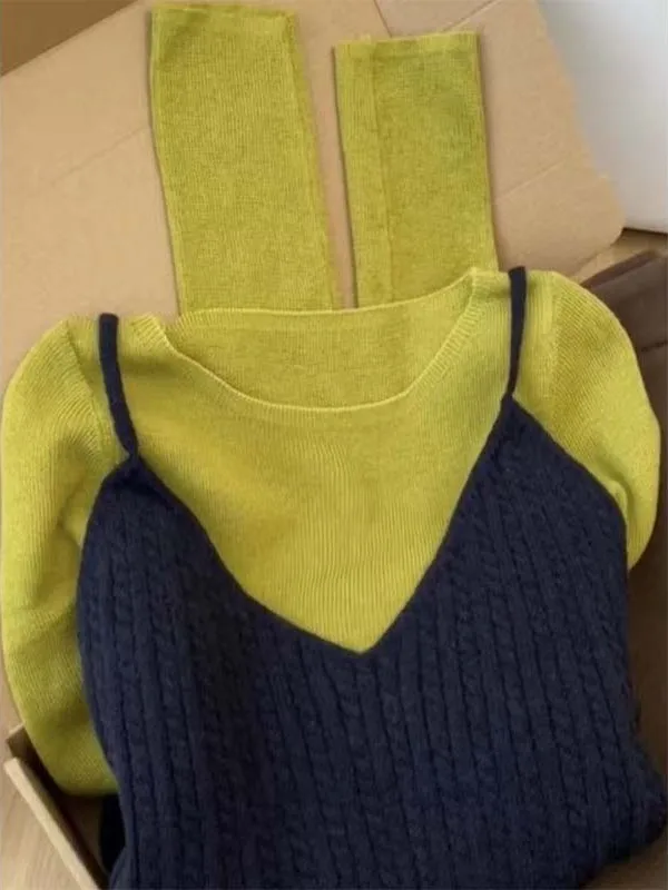 اللون بلو محبوك طويل Sve سترة المرأة الخريف الشتاء سليم صالح قاعدة طبقة قطعتين مجموعة Faionable مكافحة الشيخوخة