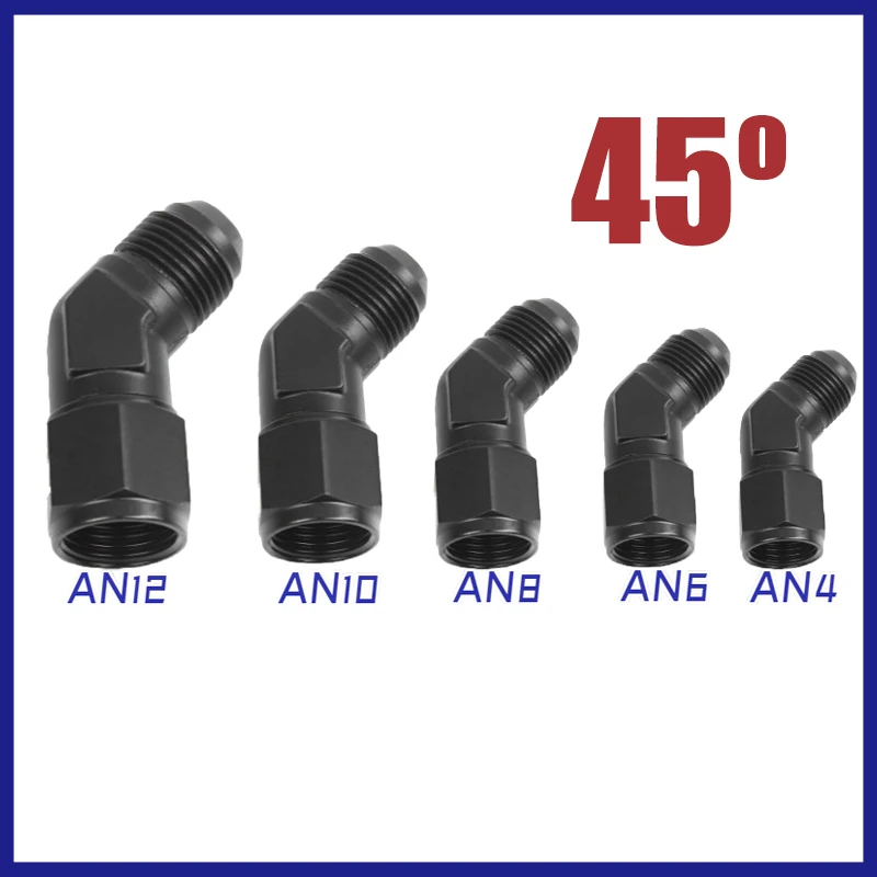 AN4 AN6 AN8 AN10 AN12 Black Female to Male 45 Degree 90 Degree Swivel Hose Fitting Adapter Aluminium