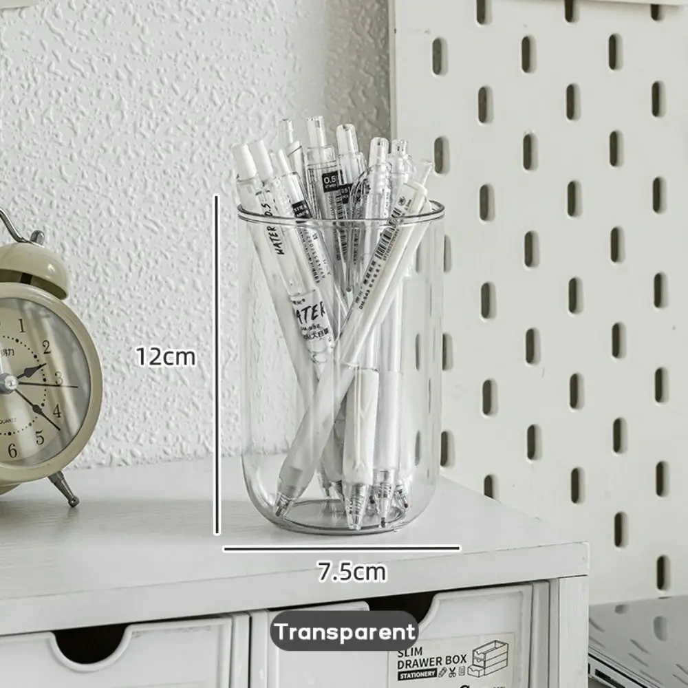 Minimalist Plastic Pen Holder Transparent Oval Pen Container Stationery Storage Bucket Makeup Brush Holder Desktop Organizer