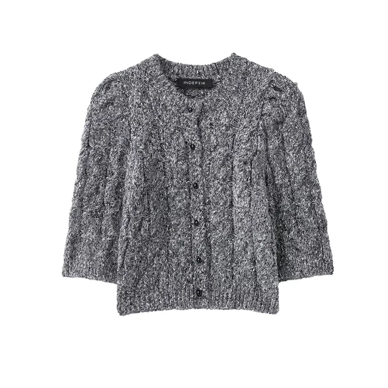 

Новая женская одежда осень/зима 202, блестящий вязаный кардиган с пышными рукавами.