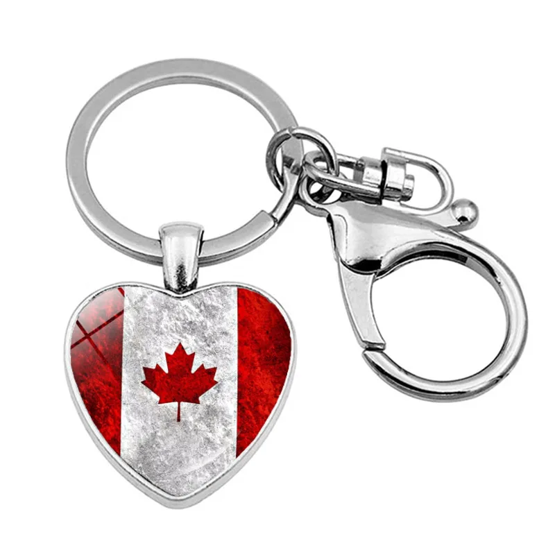 Creative Canadian Flag Love Keychain Pendant, Canada Flag Peach Heart Pendant, Hot Selling Accessories Wholesale