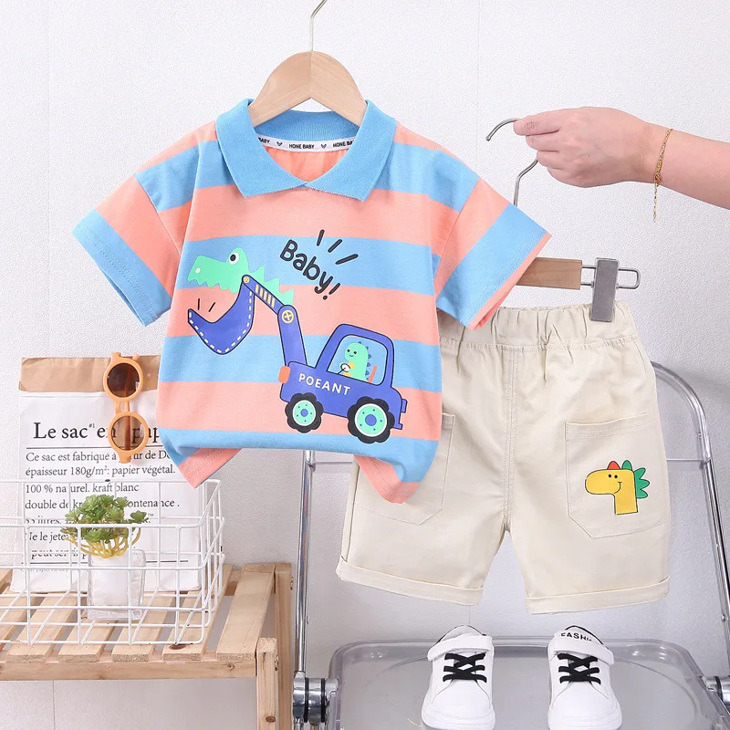 Baby New Summer Cartoon Clothing Children Boy Girls Printe Excavator T Shirt Shorts 2Pcs/sets Kids Infant Toddler Cacual