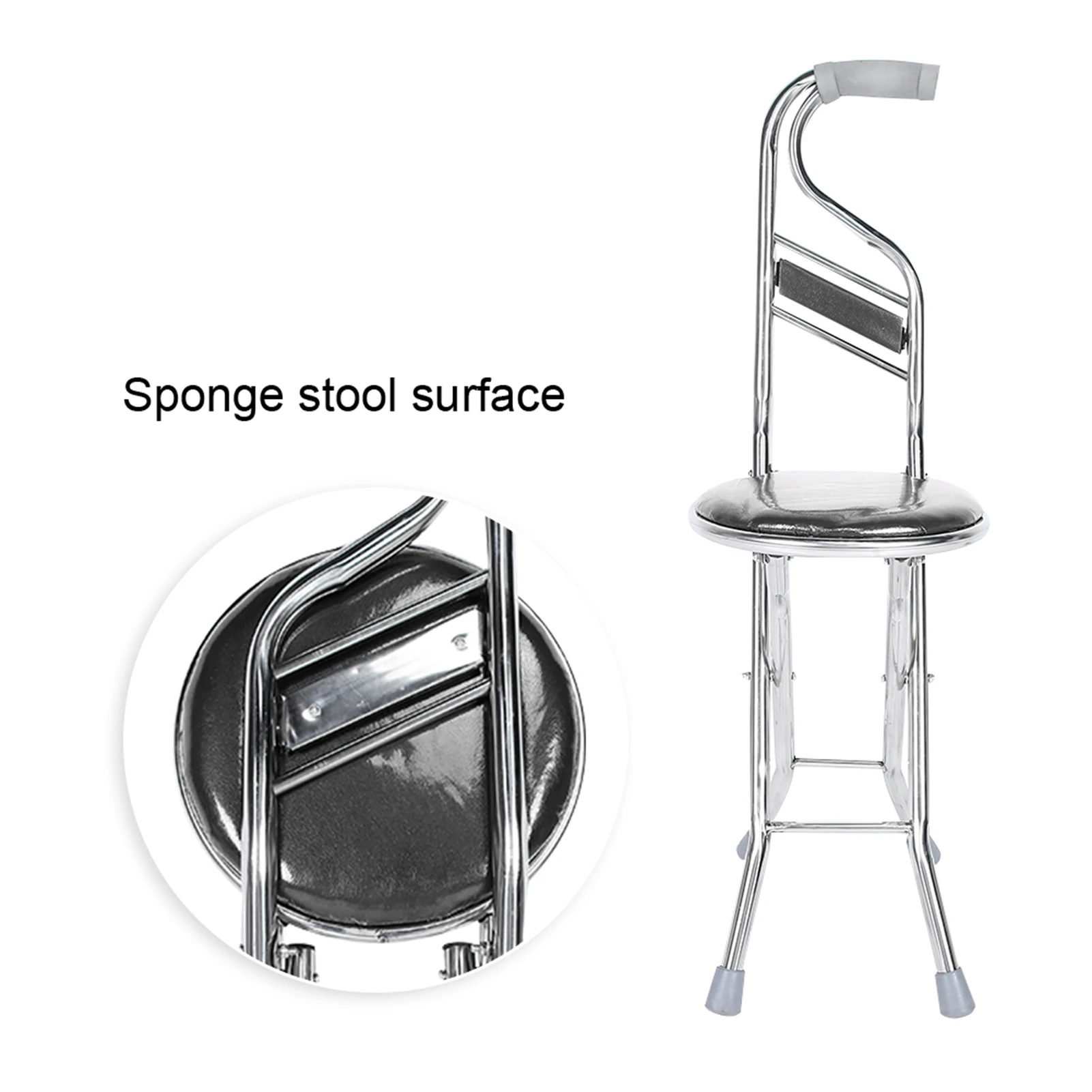 مقعد عصا يد قابل للطي للمشي ، فولاذ مقاوم للصدأ لكبار السن ، قصب سميك بأربعة أرجل ، عصا يد للمشي #5