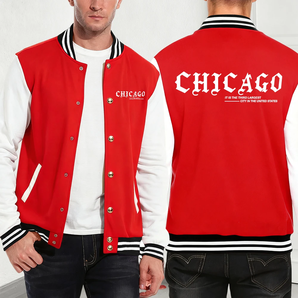 

Art City Chicago Slogan Printing Cotton Coats Mens Winter Fleece Warm Jackets Basics Pocket Baseball Jersey Fashion Men'S Tops