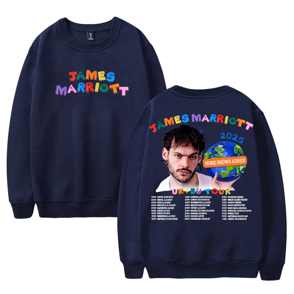 GF جيمس ماريوت جولة المملكة المتحدة وأوروبا 2025 Merch Crewneck للجنسين كم طويل ملابس الشارع الشهير النساء الرجال البلوز بلوزات