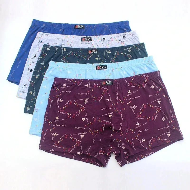 5Pcs/Lot Men'S Underwear Boxer Shorts Cotton Plus Size Loose Breathable Mid-Waist Print Sexy Middle-Aged Men'S Shorts
