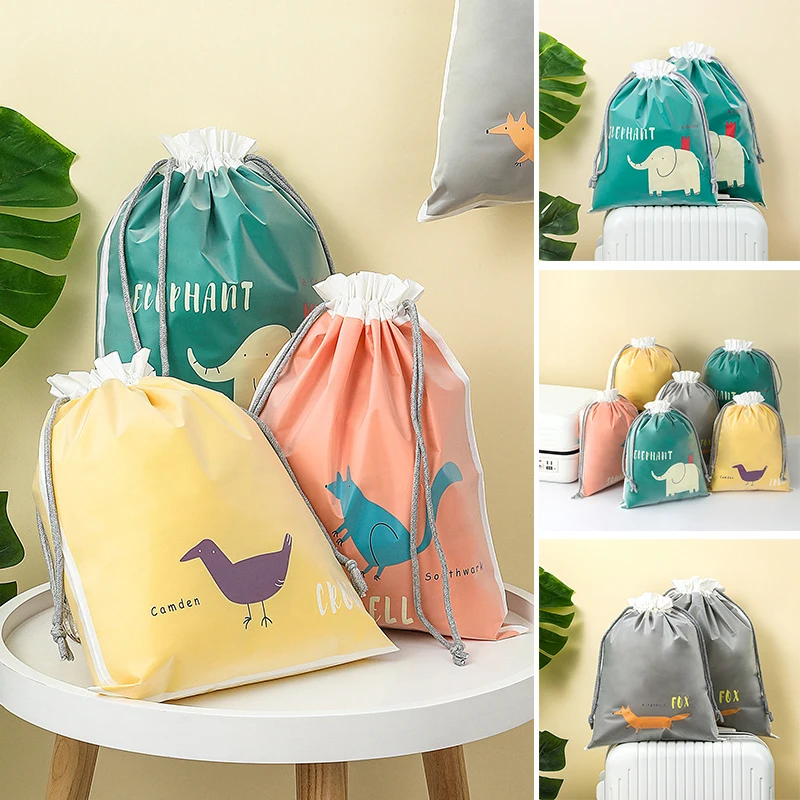 Portable Travel Storage Bag Cute Thickened Draw String Mouth Waterproof Wet Clothes Bag Household Clutter Toy Organizer Supplies