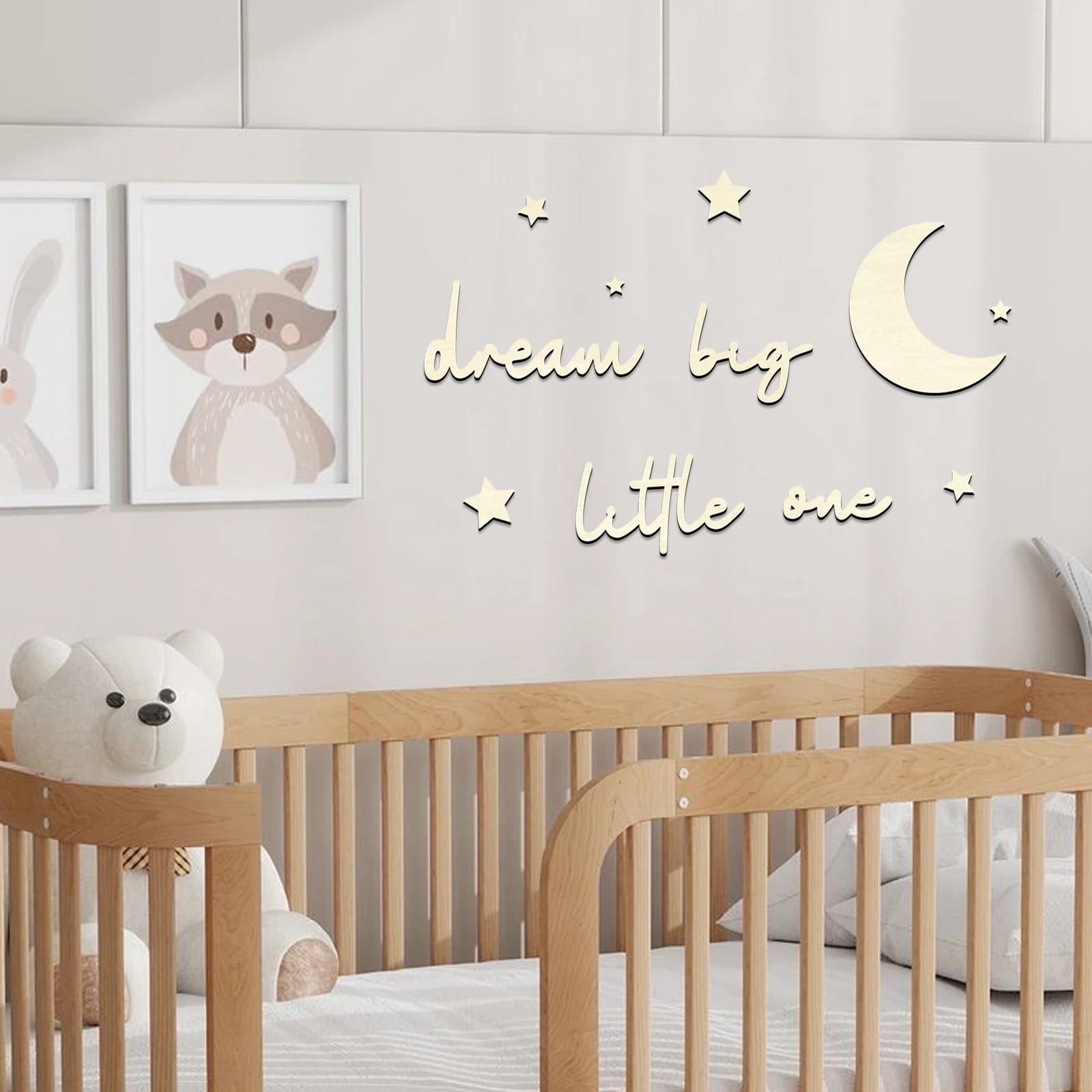

Dream Big Baby Wooden Wall Decal Set - Moon and Star Nursery Decor, Bohemian Unisex Adhesive Wall Decals, 4mm Thick Wood, Suitab