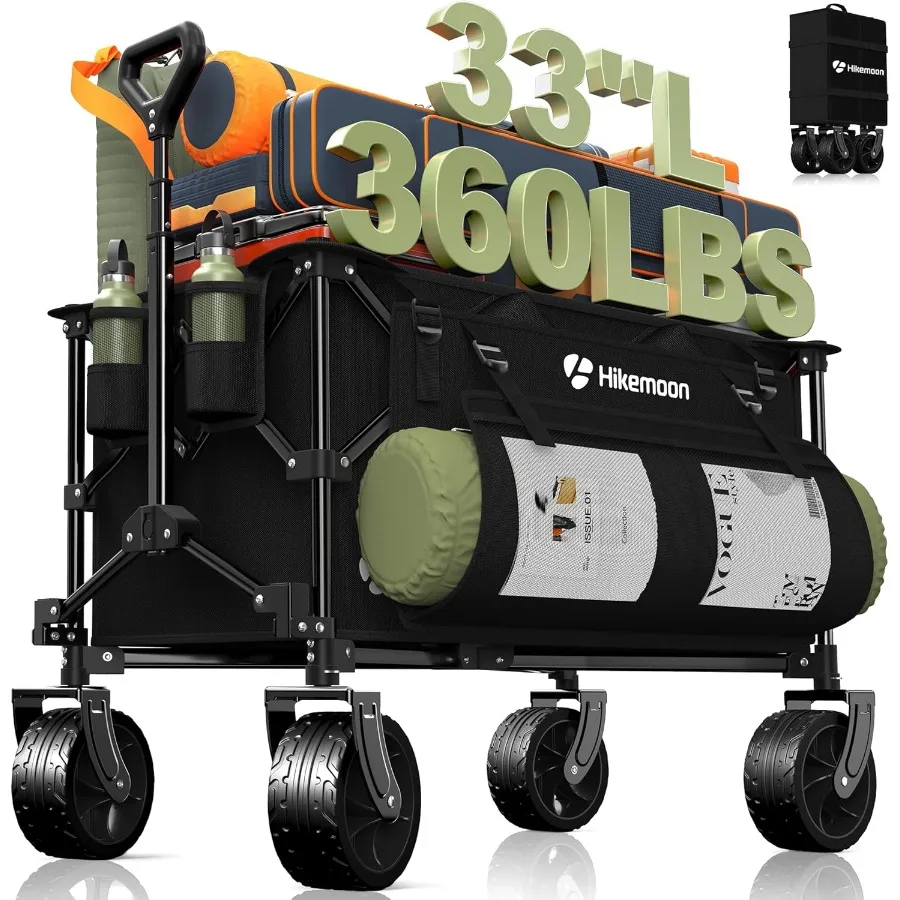 

150L Collapsible Wagons Carts Foldable 360LBS Heavy Duty Folding Beach Cart with Big All-Terrain Wheels Portable Utility Wagon