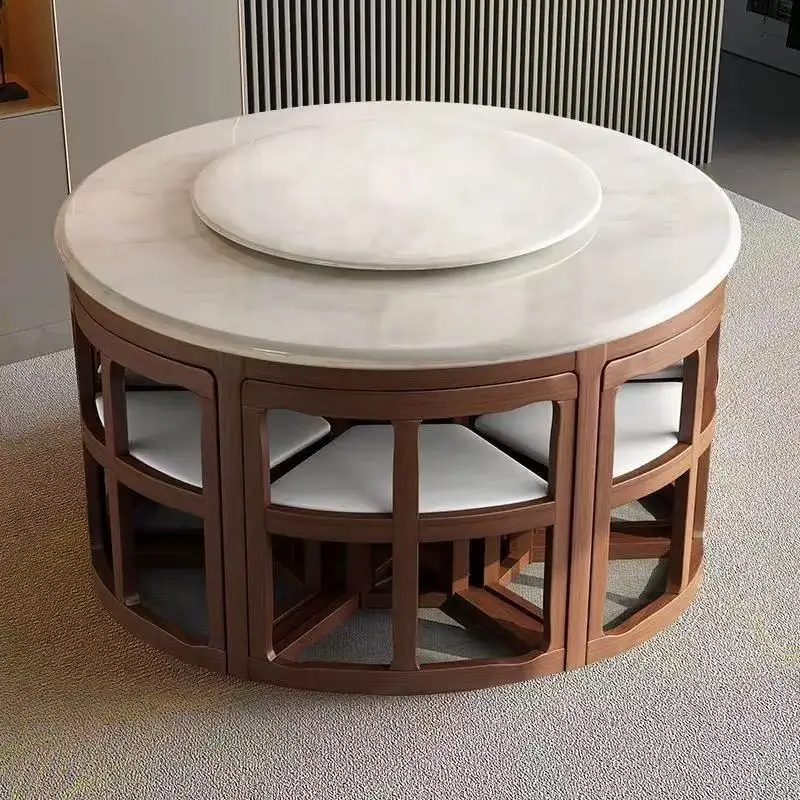 #Simple Design Household Dining Table Small Apartment Luxury Furniture Solid Wood Folding Round Table