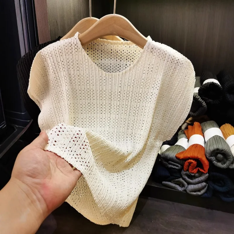 

Женский плиссированный топ Miyake с геометрическим узором — корейские отзывы из полиэстера премиум-класса, облегающий крой, лето 202, модная офисная одежда ‌ Одежда