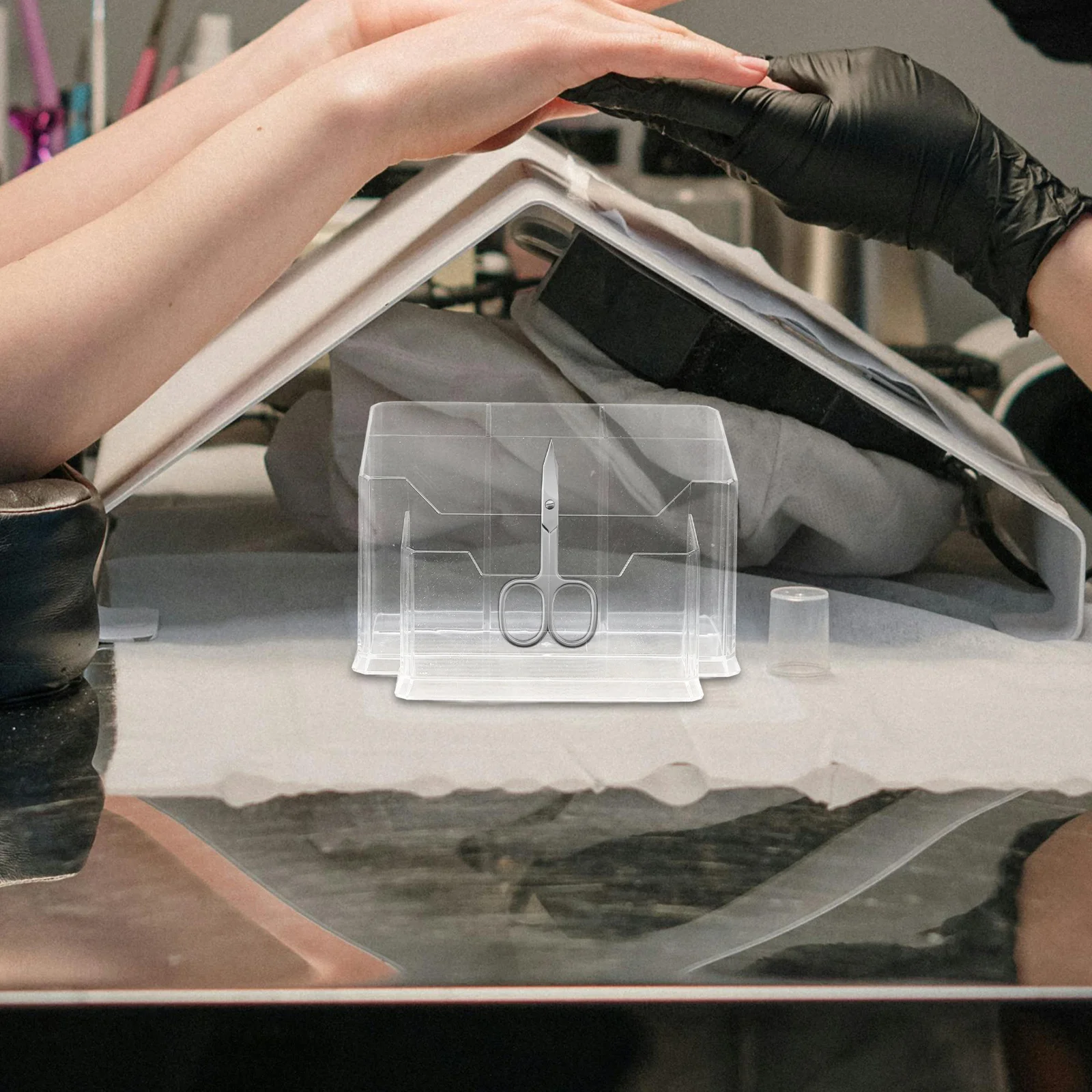 

Nail Tool Organizer Transparent Acrylic Desktop Storage Box For Manicure Tools Cosmetics Accessories Holder Compartment