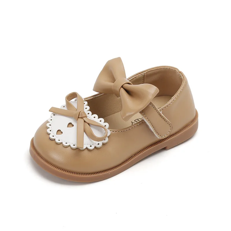 Zapatos de cuero con lazo para niña pequeña, zapatillas de princesa con fondo suave, a la moda, para primavera y otoño, H571