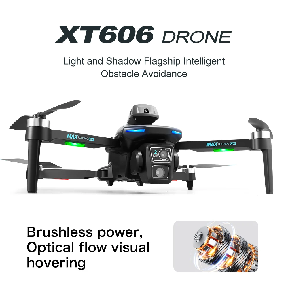 XT606 Drone profissional com câmera Dual HD, Evitar obstáculos, Brushless Motor, RC Helicóptero, Natal Quadcopter