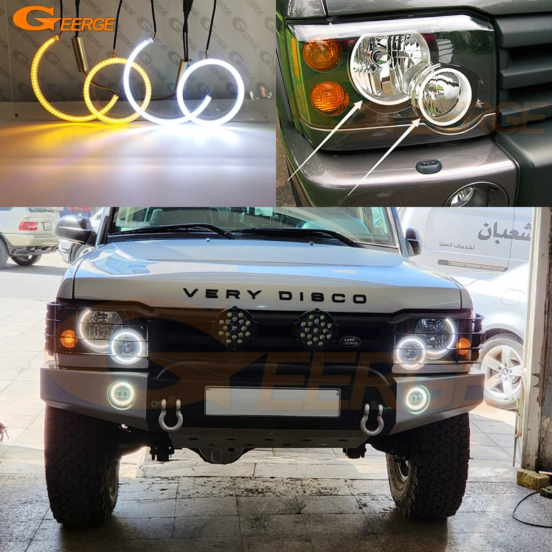 Dla Land Rover Discovery II 2 L318 2003 2004 Ultra Bright A/W Switchback Day Light Turn Signal SMD LED Angel Eyes Kit Halo Rings