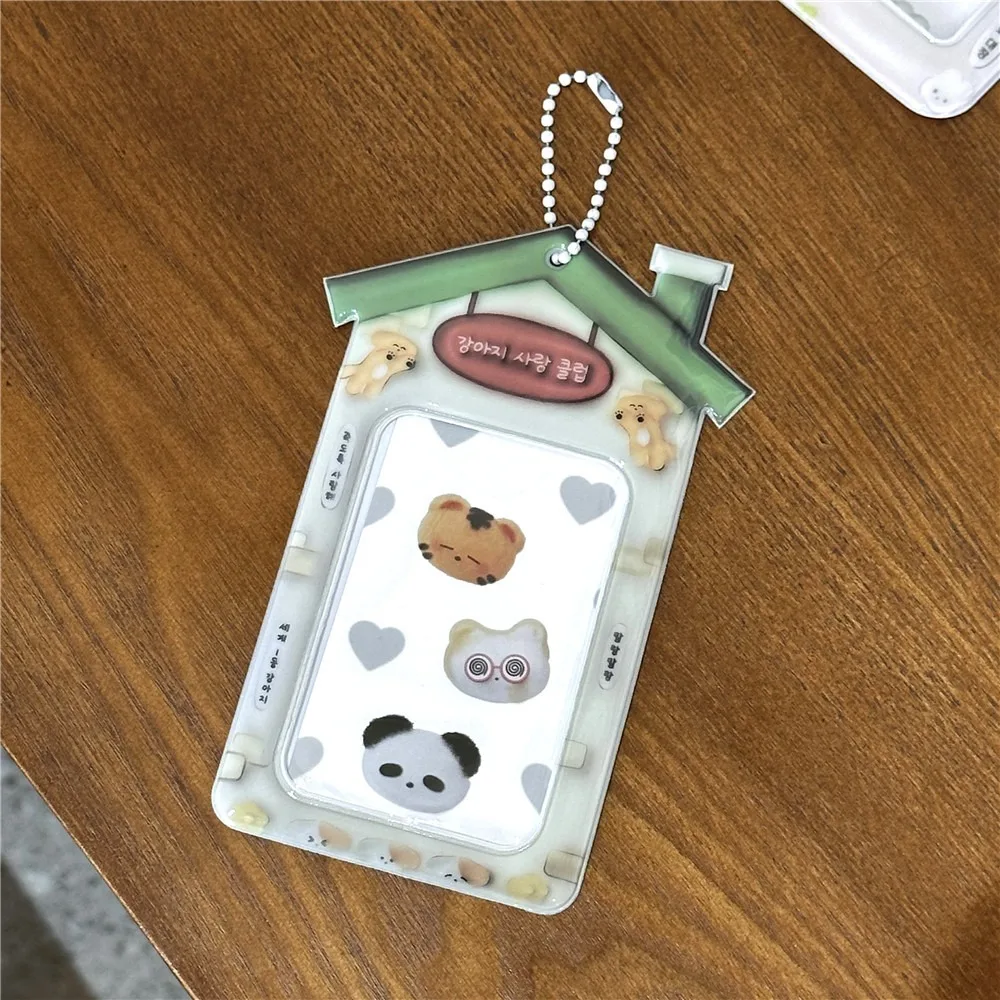 

3 Inch Photocard Holder Cartoon PVC ID Credit Card Holder Hard Shell with Keychain Photo Protective Sleeves Small Card Storage