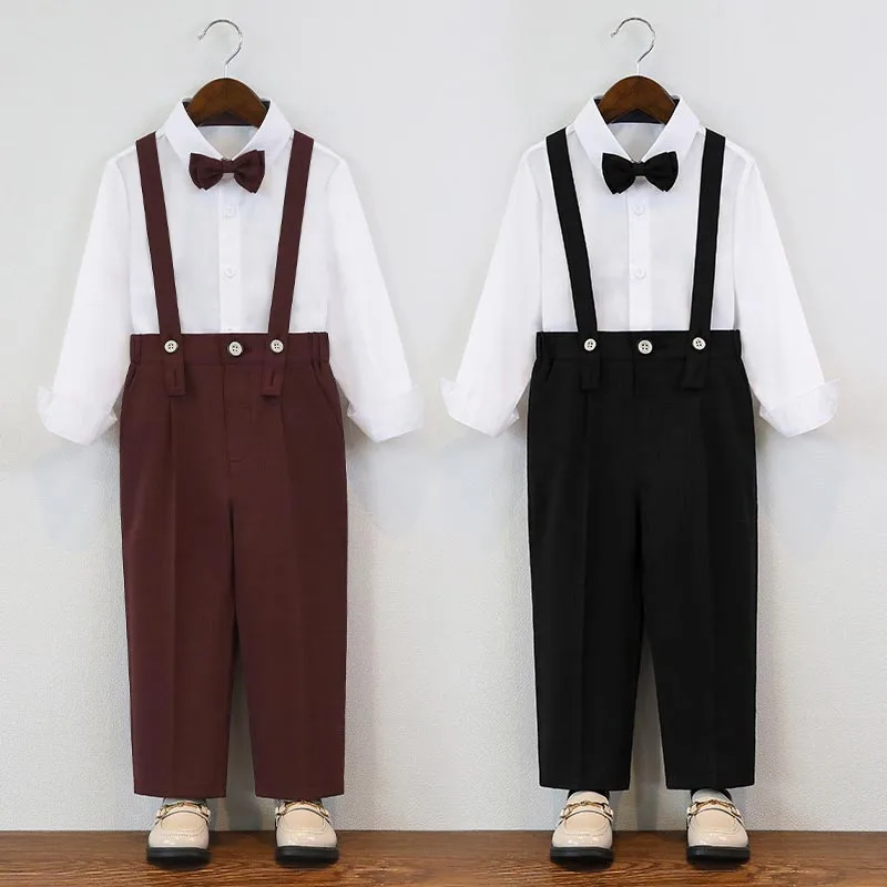 

Boys Formal Suit British Style Long Sleeve Shirt Suspenders Pants Blazers Set Spring Kindergarten Kids Performance Outfits 2-8 Y