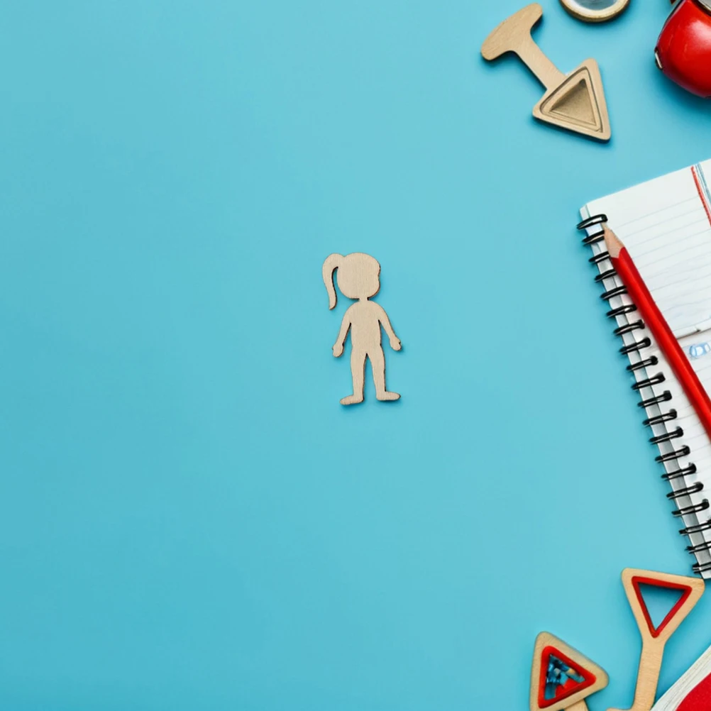 

100Pcs Unfinished Wooden Figure Cutouts Natural Wood DIY Craft Pieces for School Home Educational Decor