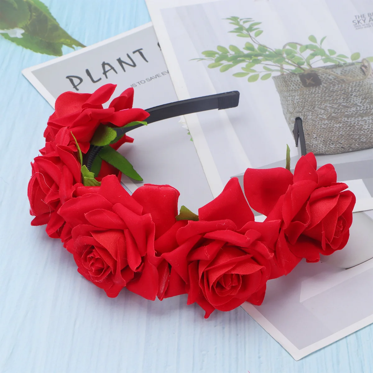 1PC Simulation Flower Headband 3D Headwrap Hair Hoops Creative Hair Band Bride Wedding Photography (Red) Flowers