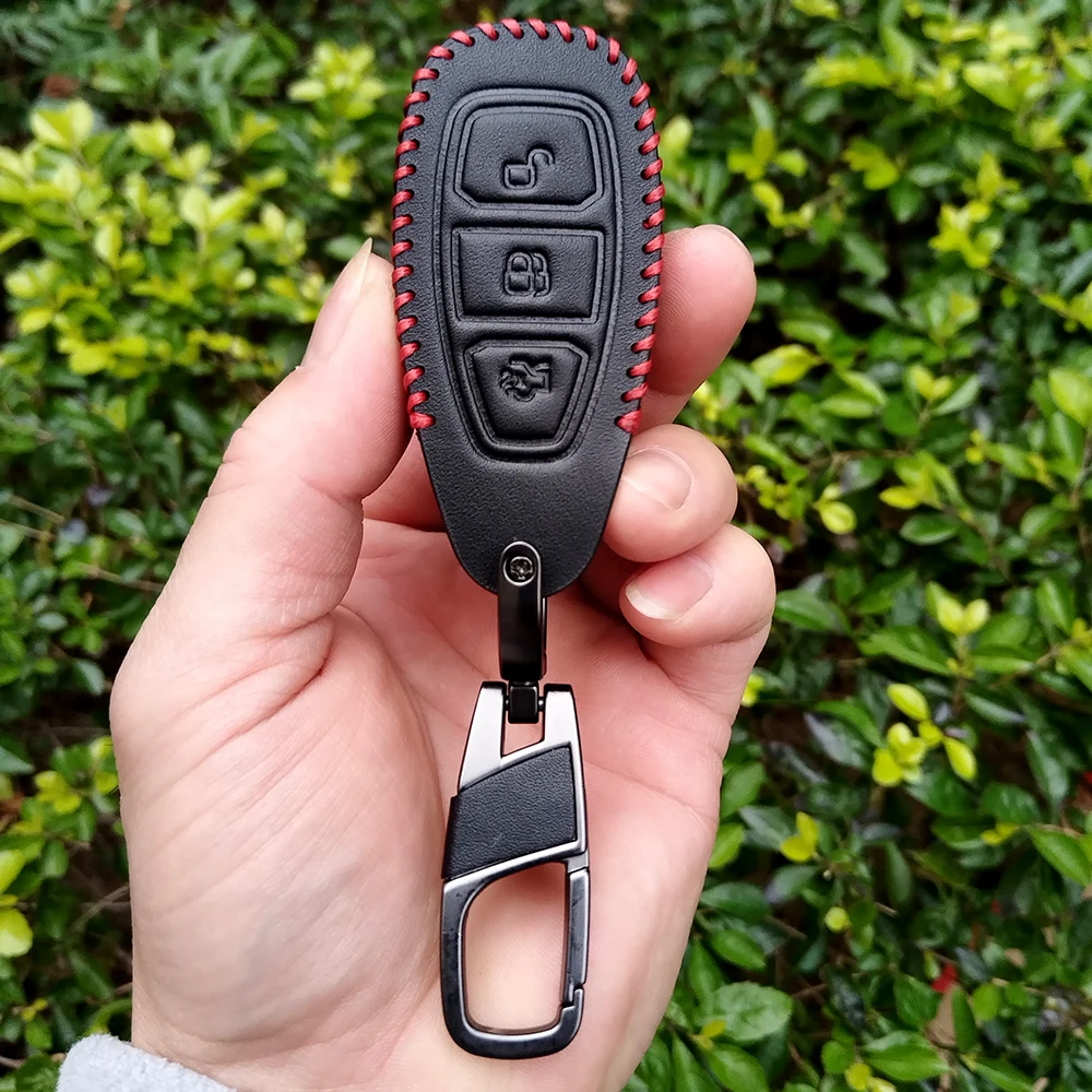 3 Buttons 100% Leather Car Key Case For Ford C-Max Mondeo Kuga Fiesta Titanium Ford Focus 3 4 ST MK3 MK4 Key Fob Cover Case Bag - Image 3