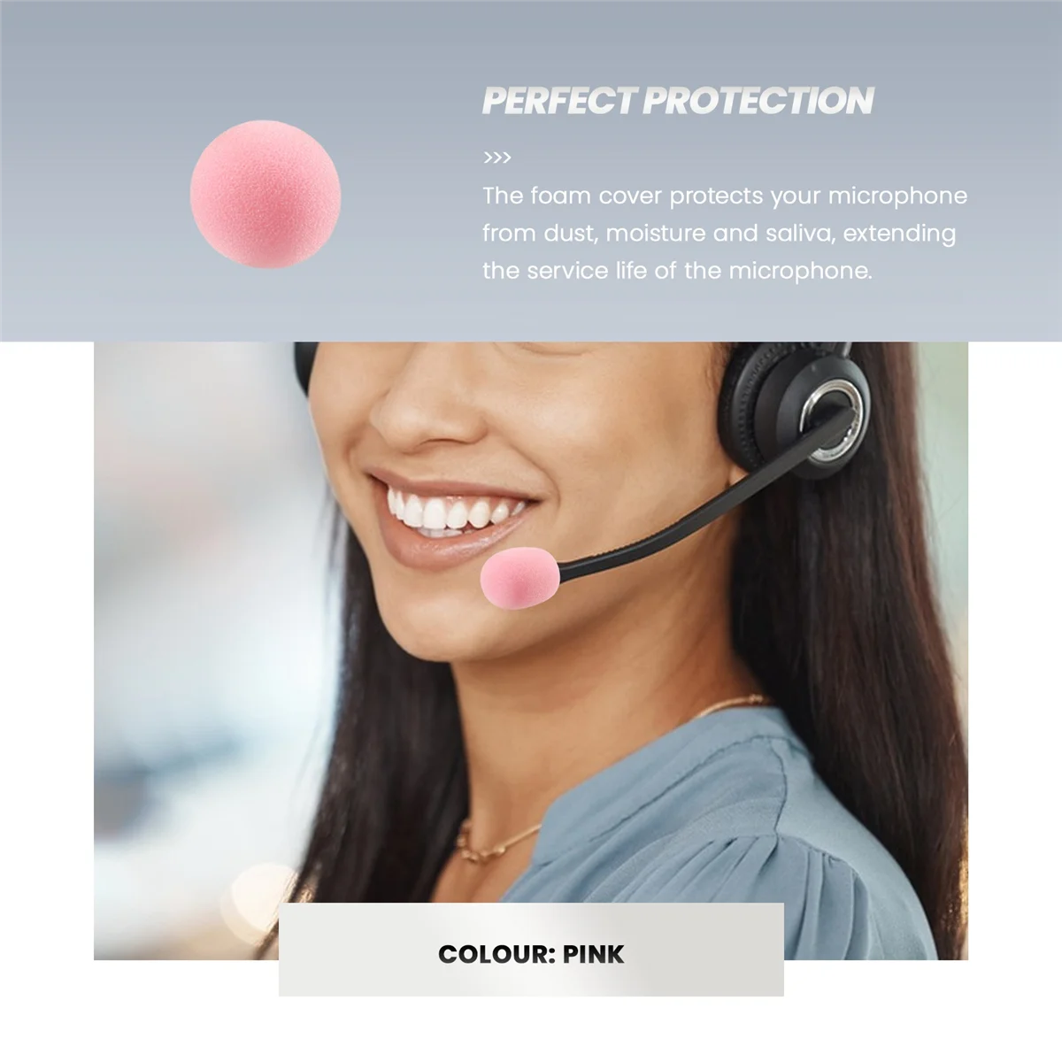 ABDQ-10 عبوة من ميكروفون سماعة الرأس ذو طية صدر السترة، غطاء إسفنجي للميكروفون، غطاء إسفنجي صغير الحجم، زجاج أمامي للميكروفون باللون الوردي