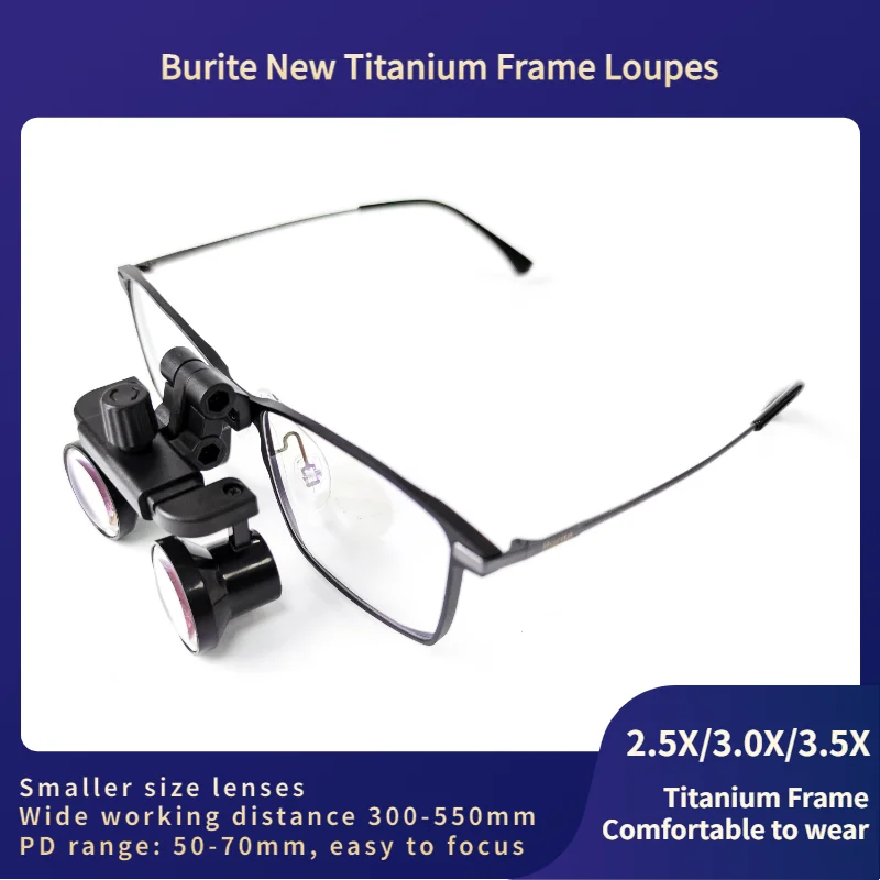 New Titanium Frame Flip-up Dental Loupes With Wide Working Distance 300-550mm 2.5X/3.0X/3.5 Medical Surgical Loupes(FDJ-22T)