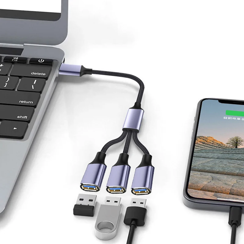 1 To 2/3 USB-C To USB Cable Adapter OTG Cable Type-C Splitter Fast Charging Accessories USB 2.0 Connectors For Tablet Phone